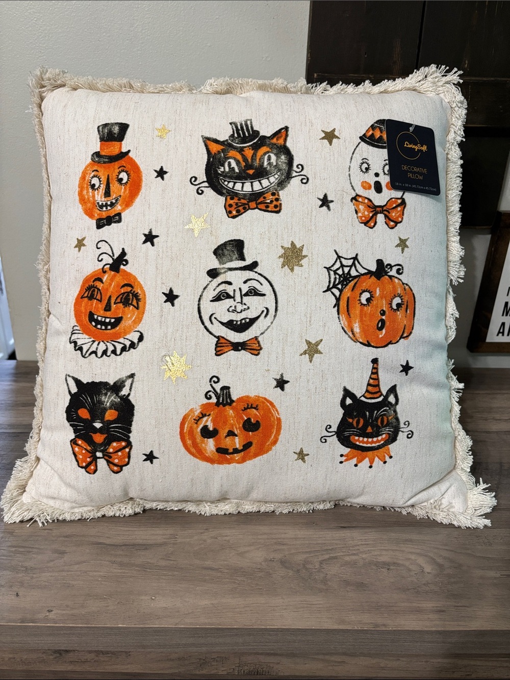 Living Soft, Vintage Retro Beistle Inspired Halloween Fringe Throw Pillow NWT